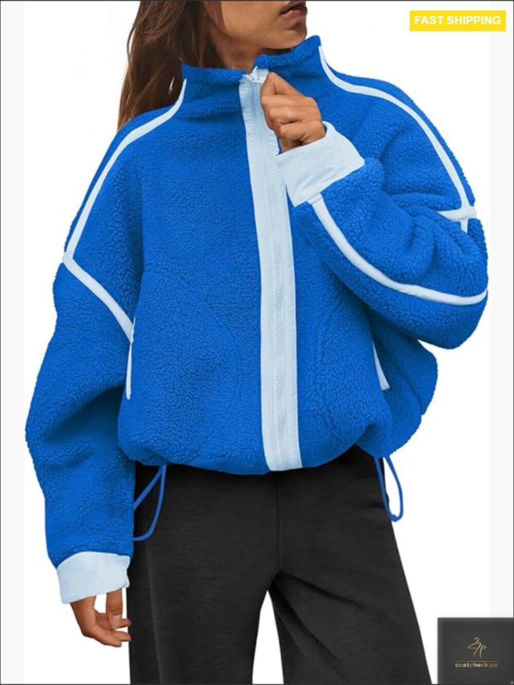 Sherpa Fleece Jacket Zip Up Oversized Fuzzy Cozy Warm Winter Outerwear with